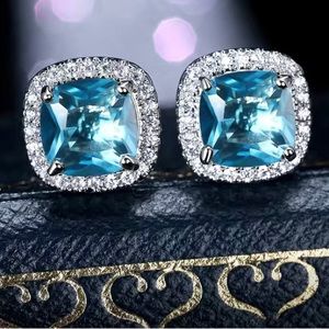 💙💙NWT- 18k White Gold Plated Blue Topaz Zircon Earrings 💙💙